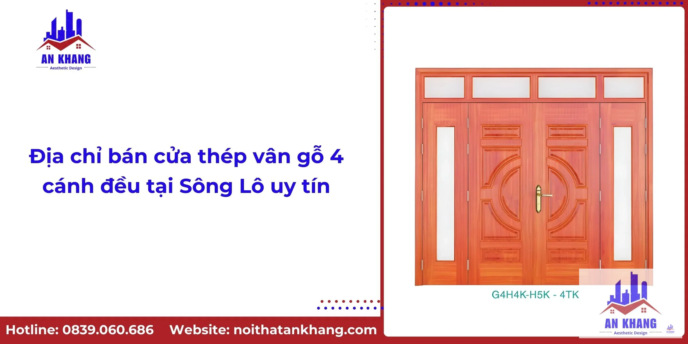 Địa chỉ bán cửa thép vân gỗ 4 cánh đều tại Sông Lô uy tín
