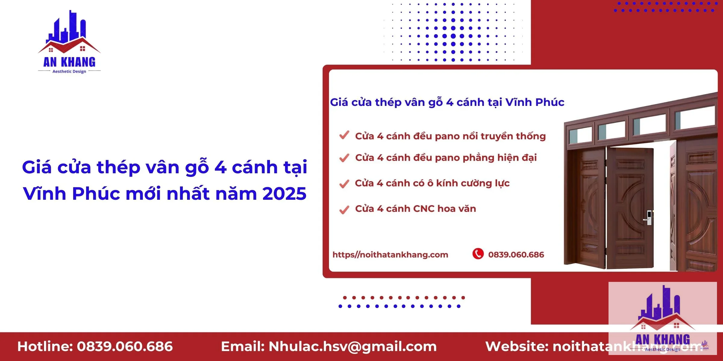 Giá cửa thép vân gỗ 4 cánh tại Vĩnh Phúc mới nhất năm 2025